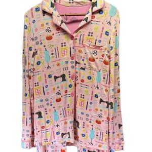 Nick & Nora Pink Sewing Seamstress Sleepwear Pajama Top Bottom 2pc Set PJ XL